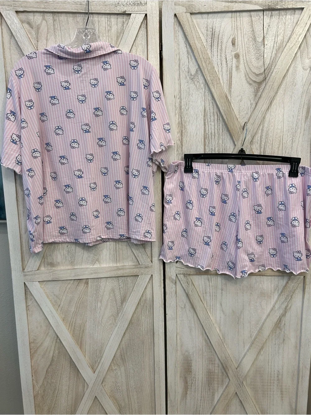 Hello Kitty Pale Pink Striped Short Pajama Set with Character Print